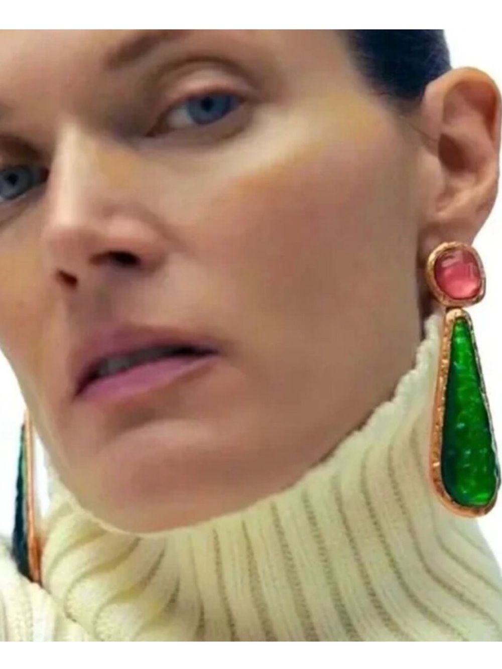 Pink Green Drop Gold Earrings